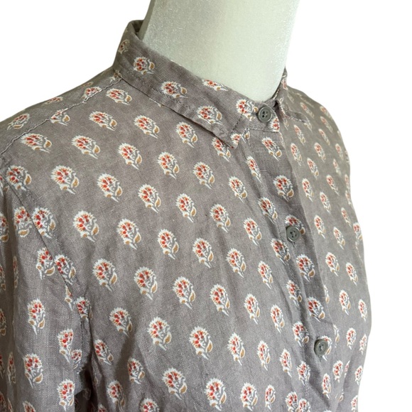 Garnet Hill Gray Floral 100% Linen Floral Button Down Blouse Size 4 - Picture 6 of 12